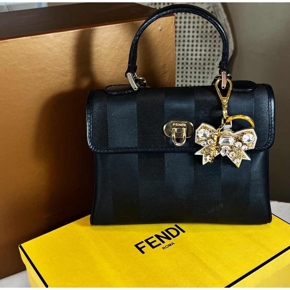 Fendi S.A.S. Black Vintage Pequin Top Handle w/ Crossbody Strap - Picture 2 of 10